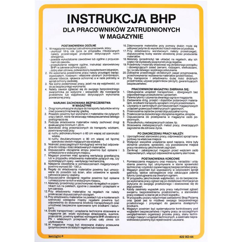 Instrukcja BHP dla pracowników zatrudnionych w magazynie