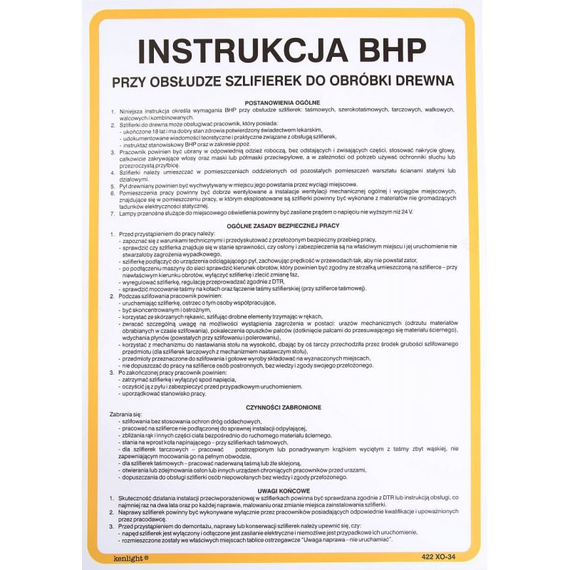 Instrukcja BHP przy obsłudze szlifierek do obsługi drewna