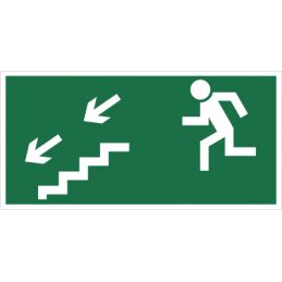 Kierunek do wyjścia drogi ewakuacyjnej schodami w dół (na lewo)